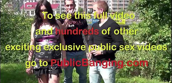  Cum on a pregnant girl face with huge tits in public street gang bang threesome